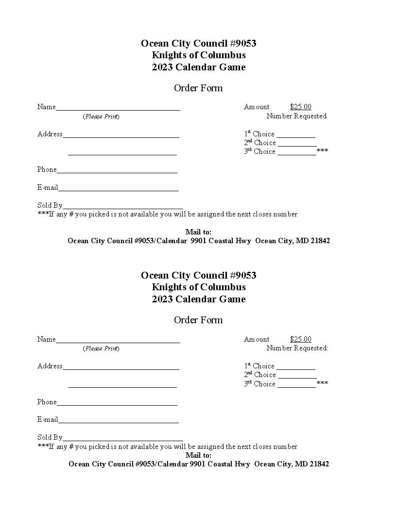 KofC Calendar Form